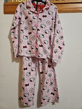 Hello Kitty Pink, White and Red Girls' Two-Piece Pajama Set